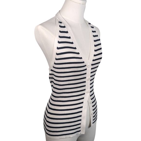 Abercrombie & Fitch Ribbed Halter Sweater Vest Navy Stripe Women’s Small - Picture 5 of 12